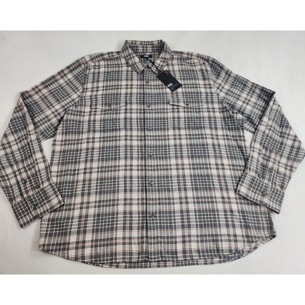 Paige Mens Rose Ink Check Button Down Shirt Sz 54 17.5 M770L45-8881 Pink NEW